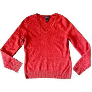 Avellini 100% luxury cashmere orange v neck sweater medium